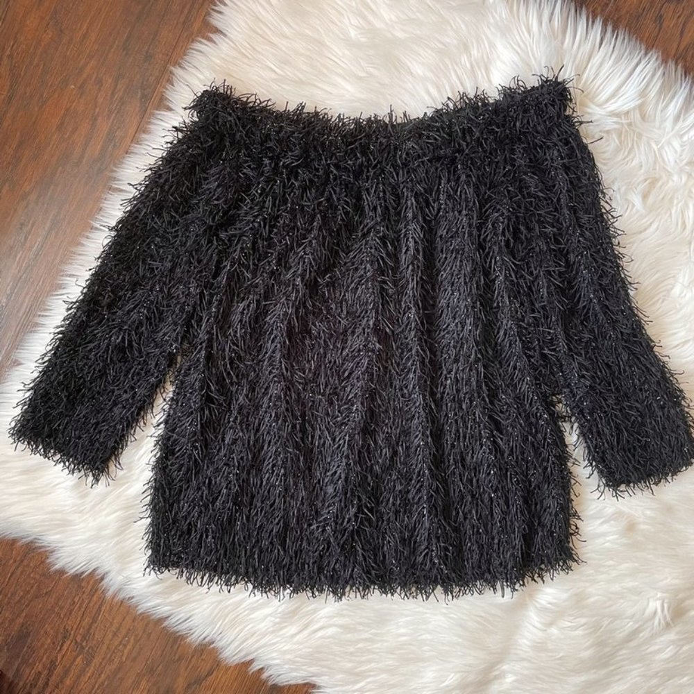 Zara fuzzy shimmer black off the shoulder top